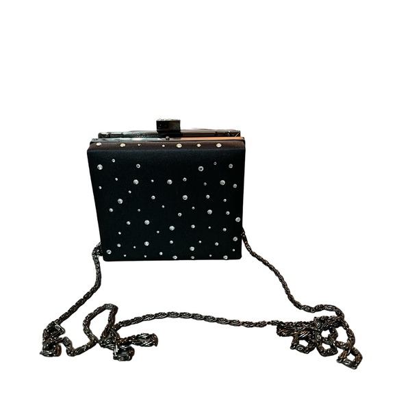 Black satin fabric clutch with gems - Picture 6 of 7